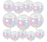 Round Foil Balloons Birthday, 10in 15in 22in 12Pcs Silver Balloons 4D Ball with White Ribbon Glue, Foil Balloon for Helium Wedding, Party Decorations Balloon for Party (Rainbow)