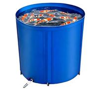 Round Foldable PVC Koi Pond with Galvanized Steel eLeakproof Above Ground Fish Tank with Drain Valve for Backyard culture Easy Setup (120x60cm/47x24in)