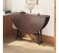 Round Folding Dining Table 100/120 cm - Mobile Kitchen Table with 6 Wheels Space-Saving Design for Small Spaces Walnut Finish Perfect for Dining and Kitchen Use