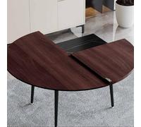 Round Folding Dining Table 60 Inch Solid Wood 4 Fold Extendable Design Portable Indoor/Outdoor Use Brown Finish Compact Space Saving Solution