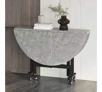 Round Folding Dining Table - Drop Leaf Kitchen Table for Smals, Extendable Design with 6 Wheels, Sturdy Carbon Steel Bracket, Versatile Dinner Desk