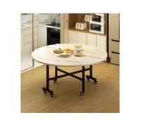 Round Folding Dining Table - Expandable Kitchen Desk with Lockable Wheels Flip-Top Design for Small Spaces Ideal for Home Office & Dining Room (White 140 cm)