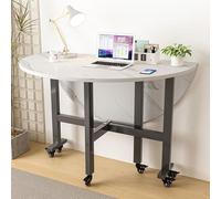 Round Folding Dining Table, Modern Space-Saving Kitchen Table on 6 Wheels, 100cm White Marble Texture, Ideal for Dining Room and Living Room Use