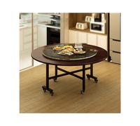 Round Folding Dining Table with Drop Leaf Extendable Kitchen Desk for Smals Flip-Top Dinner Table on Locking Wheels for Work Study and Dining (Walnut Color 160cm)