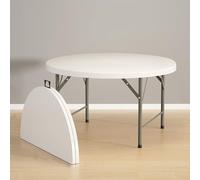 Round Folding nic Table with Handle 48in Portable Camping & Grill Table for Dining Easy Sto for Outdoor Parties & Gatherings (Color: Bianco)