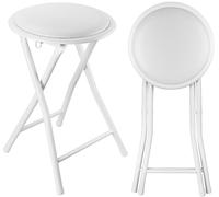 Round Folding Padded Stool Office Kitchen Breakfast Stools Metal Frame White