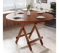 Round Folding Petite Dining Table with Solid Wood Legs Rustic Expandable Design Perfect for Dining Room Living Room or Restaurant Use