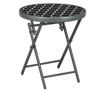 Round Folding Side Table Black White 45x50cm Steel Frame Tempered Glass 25kg max