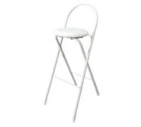 Round folding stool with backrest, portable folding stool at counter height, leather upholstered for kitchen, shop, guitar (White, 75 cm/30 inches)