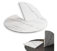 Round Folding Wooden Dining Table 120-180cm, Lightweight Space-Saving Banquet Table with Stone Pattern for Family Gatherings, Portable 140cm/55in Design