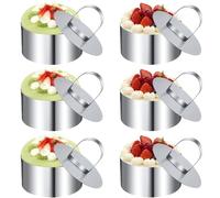 Round Food Rings, 6 PCS Cooking Rings Set, Stainless Steel Cake Circle Cooking Rings Set with Pusher for Family Cooking Eggs Pastry Mousse Desserts 8 x 3.8 cm