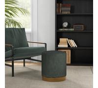 Round Footstool, Corduroy Fabric Upholstered, for Living Room HOMCOM Dark Green One Size