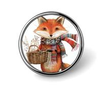 Round Fox Holding Basket Brooch Classic Mini Pin 1 Inch Aluminum Alloy Lapel Pin Personalized Button Badge for Backpack Hat Suit Jacket Clothing Decoration