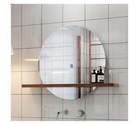 Round Frameless Bathroom Mirror with Storage Shelf 60cm/23.6in Makeup Vanity Mirror for Living Room Bedroom Entryway - Stylish Walnut Finish