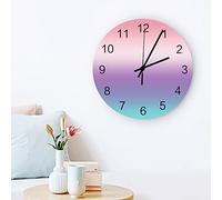 Round Frameless Wall Clock Pink Purple Teal Ombre Cream,Modern Abstract Art Aesthetics Home Decorative Large Number Home Clock Non-Ticking Clocks Decorative For Office School Living Room
