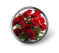 Round Fresh Red Roses Brooch Classic Mini Pin 1 Inch Aluminum Alloy Lapel Pin Personalized Button Badge for Backpack Hat Suit Jacket Clothing Decoration