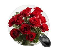 Round Fresh Red Roses Mouse Pad Non-Slip Rubber Base Waterproof Mouse Mat Travel Portable Gaming Mousepad for Office Work Home Computer Laptop Personalized Accessory