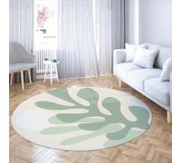 Round Fresh Sage Green Rugs for Living Room Modern Abstract Leaves Fashion Floor Mat Soft Fluffy Low Pile Carpet for Nursery Office 150cm