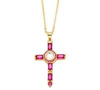 Round Fuchsia Cross Necklace Women'S Necklace, A Beautiful And Versatile That Can Be Worn With Any Style