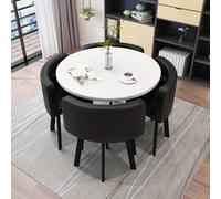 Round Furniture Conference Room Table, Office Reception Room Club Table, 5-Piece Dining Set, Modern 4 Upholstered Chairs for Living, Kitchen Room, Small Meeting Room Table,Black