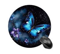 Round Galaxy Blue Butterfly Mouse Pad Non-Slip Rubber Base Waterproof Mouse Mat Travel Portable Gaming Mousepad for Office Work Home Computer Laptop Personalized Accessory