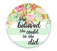 Round Gaming Mouse Pad Custom Design, She Believed She Could Mint Stripes Inspirational Quotes Mouse Pad 7.87 X 7.87 Inch