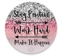 Round Gaming Mouse Pad Custom, Stay Positive Work Hard and Make It Happen Inspirational Quotes Round Mouse pad Art Pink Glitter Black Quote
