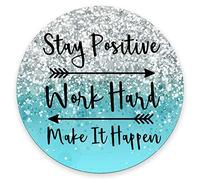 Round Gaming Mouse Pad Custom, Stay Positive Work Hard And Make It Happen Inspirational Quotes Round Mouse Pad Art Blue Glitter Black Quote 7.8 X 7.8 Inch X 0.12 Inch
