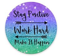 Round Gaming Mouse Pad Custom, Stay Positive Work Hard and Make It Happen Inspirational Quotes Round Mouse pad Art Purple Green Glitter Black Quote