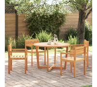 Round Garden Dining Set Ø110cm Solid Acacia Wood 5 Pieces Outdoor Furniture Set