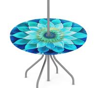 Round Garden Table Cloth With Parasol Hole, Abstract Mandala Outdoor Circular Fitted Tablecloth with Umbrella Hole Waterproof Elastic Edged Table Cover for Party Picnic, Fit for 45"-56" Round Tables