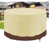 Round Garden Table Cover Waterproof Oxford 420D Windproof UV Resistant for Rattan Patio Furniture Beige & Brown 220 x 140 cm Outdoor Protection
