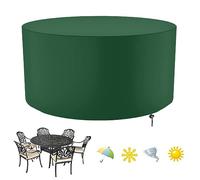 Round Garden Table Covers, Outdoor Garden Furniture Covers Waterproof, Heavy Duty 420D Oxford Fabric Outdoor Patio Circular Set Cover with Drawstring Cord (Φ150×H90cm)-Green