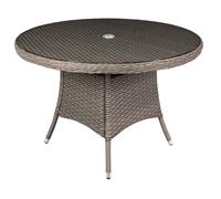 Round Garden Table, Dining, Glass Top, Chester Rattan Wicker, Ø110cm - Brown