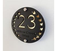 Round Garland Personalized 3D Acrylic House Number Plaque, Two-Tone Floating Numbers (Black and Gold) for Indoor and Outdoor, Perfect for Homes, Hotels, Apartments and Business.