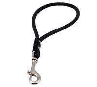 Round Genuine Rolled Handle Leather Dog Short Leash 12" Long 3/8" Wide Black for Medium Breeds