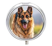 Round German Shepherd Dog Pill Organizer Pill Box 3 Compartment Portable Travel Medicine Case Daily Mini Compact Medicine Container Storage Vitamin Supplement Dispenser