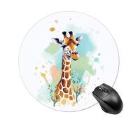 Round Giraffe Art Illustration Mouse Pad Non-Slip Rubber Small Cute Mouse Pad Mini Travel Gaming Mousepad Washable Funny Computer Mat Waterproof for Laptop Office Home Men Women
