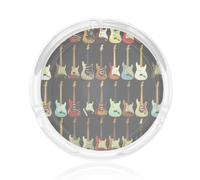 Round Glass Ashtrays For Inside Or Outside 8.5 Cm Art Guitar Pattern Print Ash Trays Indoors Ash Trays Outdoors For Home, Garden, Bar Or Pub