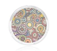 Round Glass Ashtrays For Inside Or Outside 8.5 Cm Ethnic Circles Floral Pattern Print Ash Trays Indoors Ash Trays Outdoors For Home, Garden, Bar Or Pub
