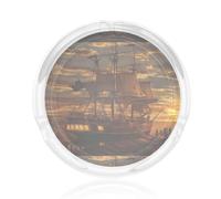 Round Glass Ashtrays For Inside Or Outside 8.5 Cm Fantasy Pirate Ship Print Ash Trays Indoors Ash Trays Outdoors For Home, Garden, Bar Or Pub