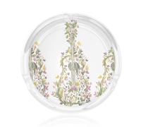 Round Glass Ashtrays For Inside Or Outside 8.5 Cm Flowers Guitar Print Ash Trays Indoors Ash Trays Outdoors For Home, Garden, Bar Or Pub