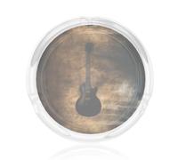 Round Glass Ashtrays For Inside Or Outside 8.5 Cm Musical Guitar Print Ash Trays Indoors Ash Trays Outdoors For Home, Garden, Bar Or Pub
