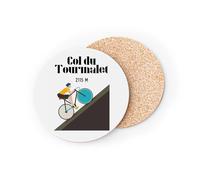 Round Glass Coaster Cork Base - Col du Tourmalet Bike France Cycling Tour Race Pyrenees - 1 Unit (95 x 95 mm)