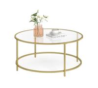 VASAGLE LGT21G Living Room Coffee Table Living Room Glass AER Frame Round Coffee Table Gold