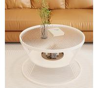 Round Glass Coffee Table - Modern Design, Tempered Glass Top & Iron Frame, Easy Assembly, Ideal for Living Rooms & Bedrooms, White-A, 80x45 cm