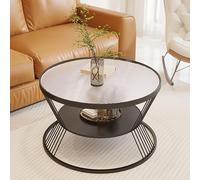 Round Glass Coffee Table, Modern Design Tempered Glass Top & Wrought Iron Frame, Easy Assembly Side Table for Living Room & Bedroom (Black-A, 60x45 cm)