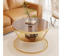 Round Glass Coffee Table, Modern Design with Tempered Glass Top & Wrought Iron Frame, Easy Assembly, Perfect for Living Rooms & Bedrooms, Stylish Accent Table (Gold-B, 80x45cm)