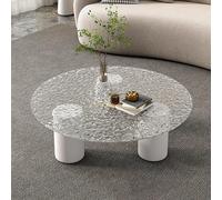 Round Glass Coffee Table Scandinavian Style Accent Table Metal Base Side Table 90x31cm (31.5x12.2in) Modern Living Room Furniture Elegant Design Home Décor