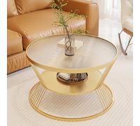 Round Glass Coffee Table - Stylish Tempered Glass Top & Wrought Iron Frame, Easy Assembly, Perfect for Living Rooms & Bedrooms - Modern Design (Gold-B, 45x45cm)